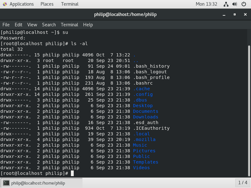 Figure 5 - a terminal displaying a direction listing with options -al